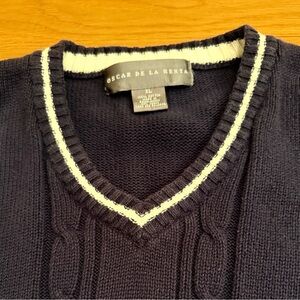 Oscar de la Renta XL Navy 100% cotton sleeveless v- neck vest
